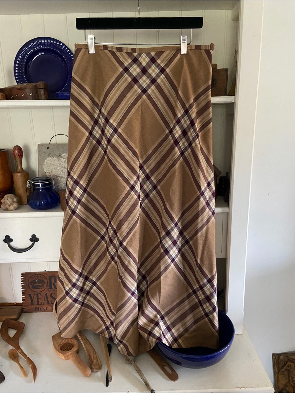 Talbots Women’s Plaid A-Line Maxi Skirt - Tan & Burgundy